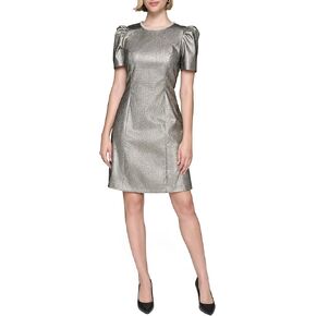 KARL LAGERFELD Women's Woven Jacquard Puff Sleeve Round Neck a Line Dress in Saudi Arabia