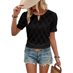 EVALESS Womens Tops Dressy Casual Cute Hollow Embroidered Blouses Short Sleeve Shirts Summer Outfits Trendy 2025