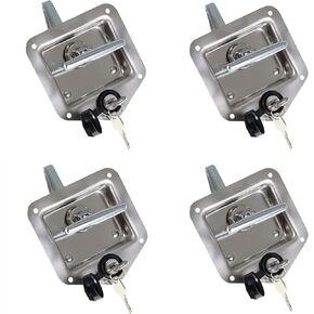LABLT 4Pcs Trailer Door Latch T-Handle Lock Highly Polished Stainless Steel with Gasket and Keys for RV Camper Truck Trailer Toolbox