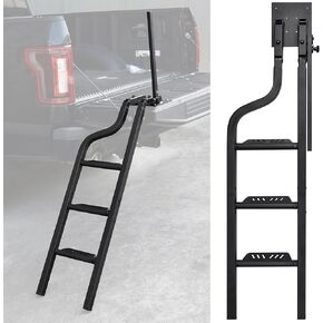 KEWISAUTO Foldable Pickup Truck Tailgate Ladder with Grab Handle, 45" Aluminum Universal Folding Tailgate Step Ladder with Handrail for Ford F250, Dodge RAM 2500 etc. Pickup Truck Accessories