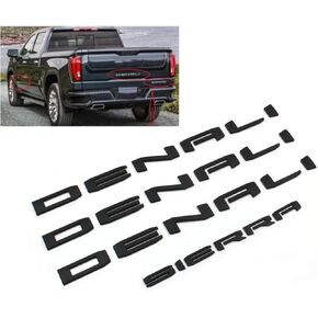 4PCS Gloss Black Door Denali HD Rear Denali Sierra Emblems Letters Compatible with 2019-2024 Sierra 1500 2500hd 3500hd (Denali HD Gloss Black)