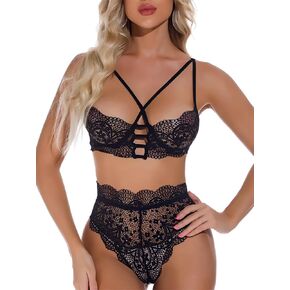Lilosy مثير Underwire مبطن رفع مجموعة الملابس الداخلية النساء الخطوط الطويلة Bralette المحاصيل كامي الأعلى الصدرية واللباس الداخلي عالية الانتظار 2 قطعة in Kuwait