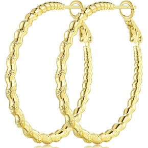 ENROSE Hoop Earrings 14K Gold Hoop Earrings Twist & Turn Hoop Earrings for Women Big Hoop Earrings Gold Earrings Hoops Smooth & Matte Finish 40mm