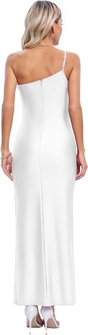 JLCNCUE Women Spaghetti Strap One Shoulder Bodycon Maxi Dress Thigh High Slit Formal Dress Knot Ruched Waist Cocktail Dress in Saudi Arabia