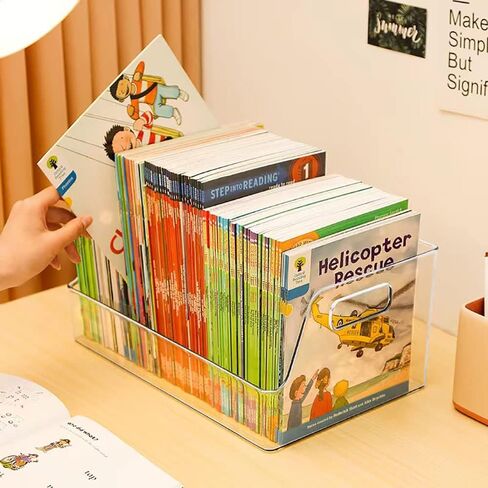 2 عبوة كبيرة لتخزين الكتب من البلاستيك الشفاف القابل للتكديس، منظم الكتب المكتبية، حقيبة عرض الكتب للمجلات/الكتب (13.8 بوصة طول × 8.6 بوصة عرض) in Kuwait