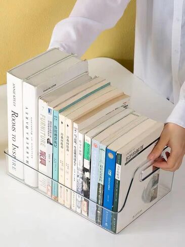 2 عبوة كبيرة لتخزين الكتب من البلاستيك الشفاف القابل للتكديس، منظم الكتب المكتبية، حقيبة عرض الكتب للمجلات/الكتب (13.8 بوصة طول × 8.6 بوصة عرض) in Kuwait