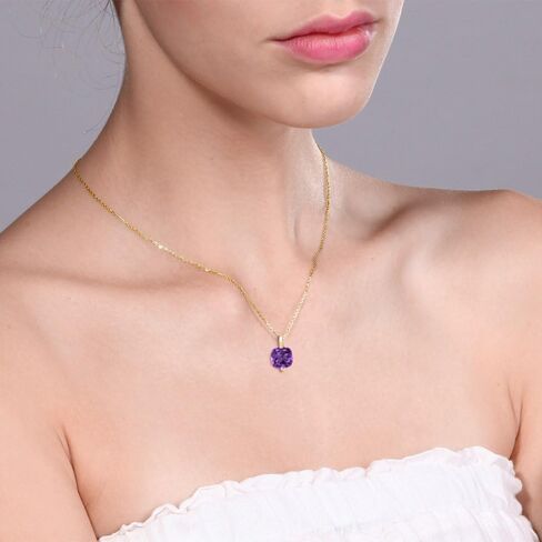 Gem Stone King 18K Yellow Gold Plated Silver 10MM Cushion Cut Gemstone Birthstone Solitaire Pendant Necklace For Women with 18 Inch Silver Chain in Saudi Arabia