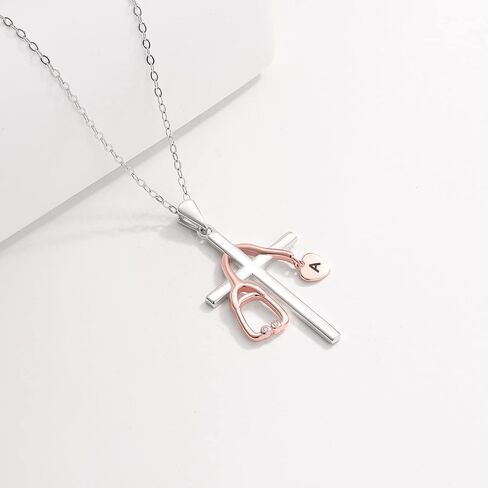 Initial Stethoscope Medicine 925 Sterling Sliver Heart Women Necklace Nurses Week Jewelry Gift for Medical Student Doctor Nurse Dainty Christian Necklace religious cross Gift in Kuwait