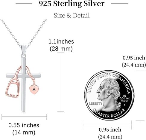Initial Stethoscope Medicine 925 Sterling Sliver Heart Women Necklace Nurses Week Jewelry Gift for Medical Student Doctor Nurse Dainty Christian Necklace religious cross Gift in Kuwait