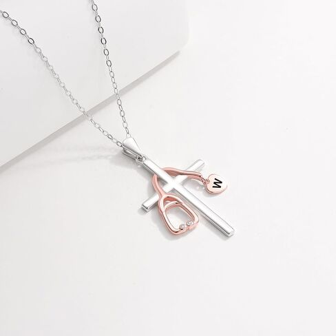 Initial Stethoscope Medicine 925 Sterling Sliver Heart Women Necklace Nurses Week Jewelry Gift for Medical Student Doctor Nurse Dainty Christian Necklace religious cross Gift in Kuwait