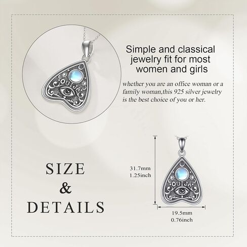 Ouija Moonstone Necklace Sterling Silver Ouija Board Planchette Pendant Jewelry Witch Gothic Wiccan Spooky Gifts for Women Girls in Saudi Arabia