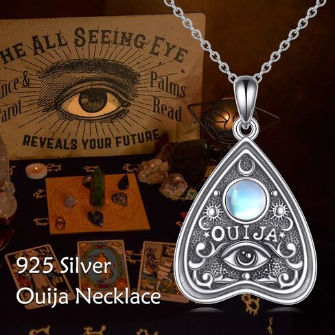 Ouija Moonstone Necklace Sterling Silver Ouija Board Planchette Pendant Jewelry Witch Gothic Wiccan Spooky Gifts for Women Girls in Saudi Arabia