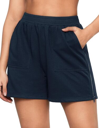 luvamia Sweat Shorts for Women High Waisted Pull On Side Zip Casual Lounge Cotton Summer Athleisure Shorts with Pockets in Saudi Arabia