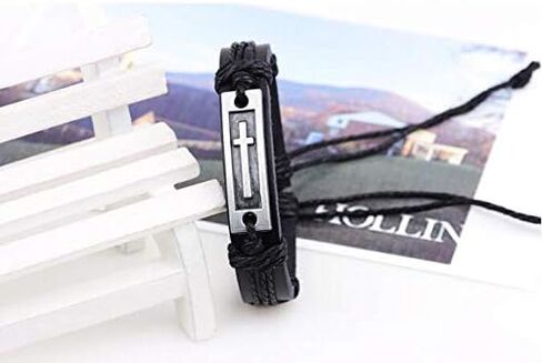 Caiyao Fashion Cross Leather Bracelet Alloy Cross Religious Gifts for Men Jewelry in Kuwait