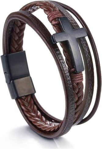 Caiyao Fashion Cross Leather Bracelet Alloy Cross Religious Gifts for Men Jewelry in Kuwait