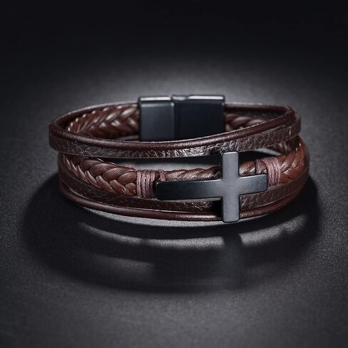 Caiyao Fashion Cross Leather Bracelet Alloy Cross Religious Gifts for Men Jewelry in Kuwait