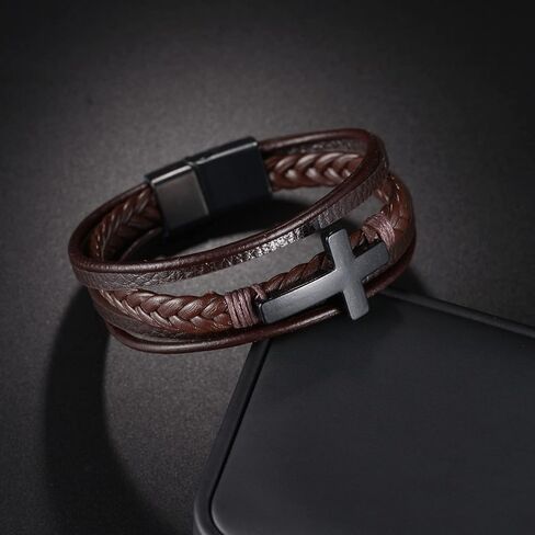 Caiyao Fashion Cross Leather Bracelet Alloy Cross Religious Gifts for Men Jewelry in Kuwait