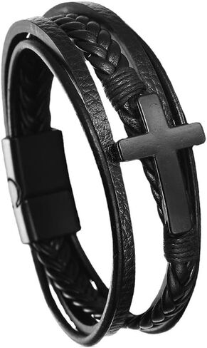 Caiyao Fashion Cross Leather Bracelet Alloy Cross Religious Gifts for Men Jewelry in Kuwait