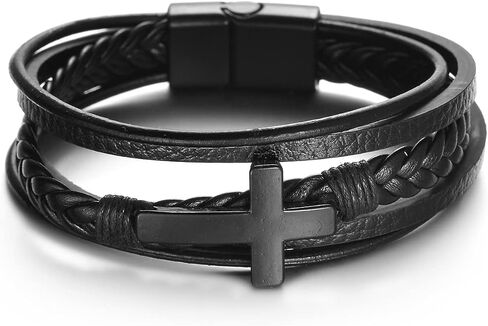 Caiyao Fashion Cross Leather Bracelet Alloy Cross Religious Gifts for Men Jewelry in Kuwait