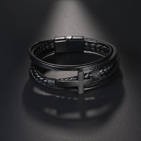 Caiyao Fashion Cross Leather Bracelet Alloy Cross Religious Gifts for Men Jewelry in Kuwait