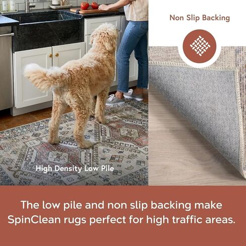 سجادة NuLOOM Krystin Medallion مقاس 6x9 قابلة للغسل في الغسالة لغرفة المعيشة وغرفة النوم وغرفة الطعام والمطبخ، بيج/عاجي in Kuwait