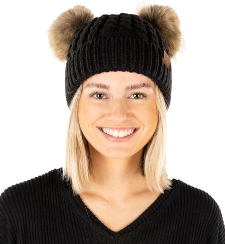 Funky Junque Double Pom Pom Beanie Women Winter Knit Hat Faux Fur Cap in Kuwait
