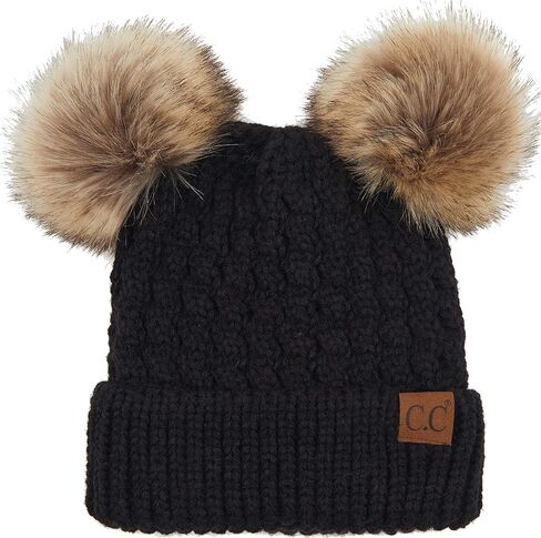 Funky Junque Double Pom Pom Beanie Women Winter Knit Hat Faux Fur Cap in Kuwait