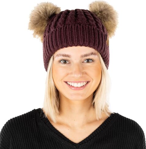 Funky Junque Double Pom Pom Beanie Women Winter Knit Hat Faux Fur Cap in Kuwait