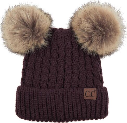Funky Junque Double Pom Pom Beanie Women Winter Knit Hat Faux Fur Cap in Kuwait