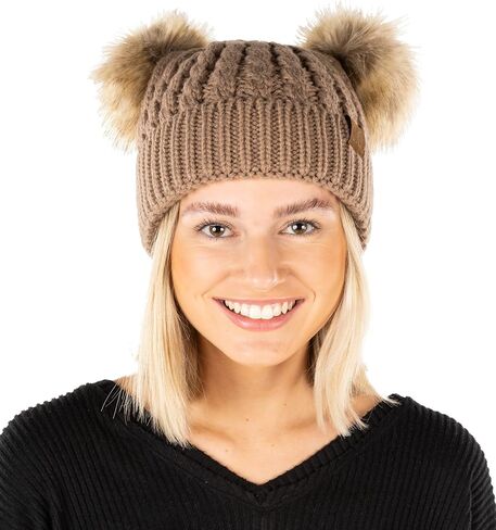 Funky Junque Double Pom Pom Beanie Women Winter Knit Hat Faux Fur Cap in Kuwait