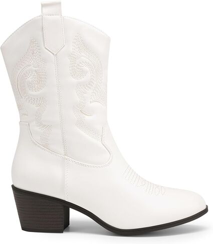 DREAM PAIRS Cowboy Boots for Women, Mid Calf Cowgirl Boots with Embroidery Round Toe Western Chunky Low Heel Shoes in Saudi Arabia