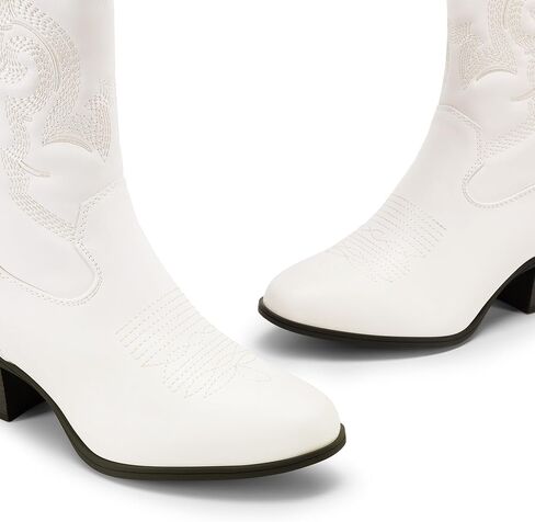 DREAM PAIRS Cowboy Boots for Women, Mid Calf Cowgirl Boots with Embroidery Round Toe Western Chunky Low Heel Shoes in Saudi Arabia