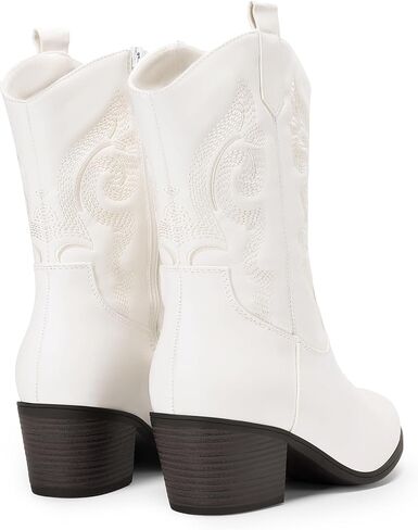 DREAM PAIRS Cowboy Boots for Women, Mid Calf Cowgirl Boots with Embroidery Round Toe Western Chunky Low Heel Shoes in Saudi Arabia