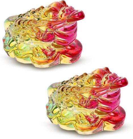 2PCS Crystal Glass Golden Toad Feng Shui Money Frog,2.4in Wealth Lucky Money Toad for Feng Shui Decor Attracting Wealth Success Chinese New Year Gifts in Saudi Arabia