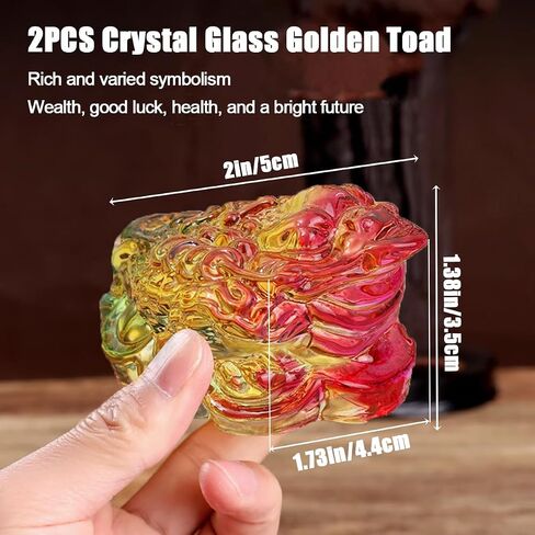 2PCS Crystal Glass Golden Toad Feng Shui Money Frog,2.4in Wealth Lucky Money Toad for Feng Shui Decor Attracting Wealth Success Chinese New Year Gifts in Saudi Arabia
