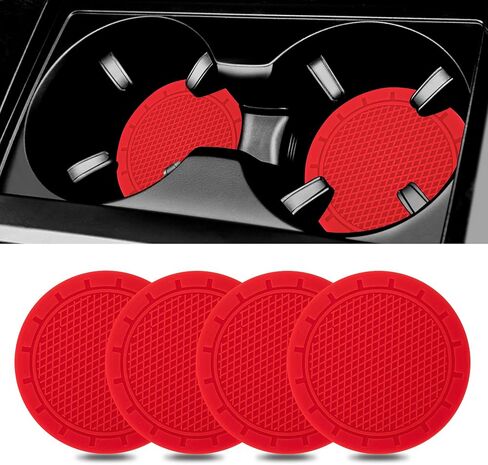 4 Pack Car Cup Coaster - Universal Non-Slip Silicone Cup Holder Coasters,Car Interior Accessories(Red) in Saudi Arabia