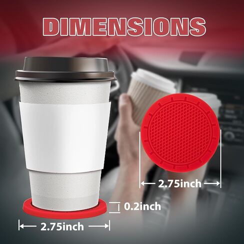 4 Pack Car Cup Coaster - Universal Non-Slip Silicone Cup Holder Coasters,Car Interior Accessories(Red) in Saudi Arabia