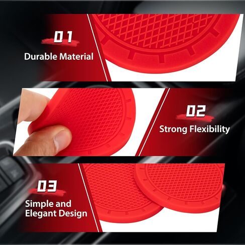 4 Pack Car Cup Coaster - Universal Non-Slip Silicone Cup Holder Coasters,Car Interior Accessories(Red) in Saudi Arabia