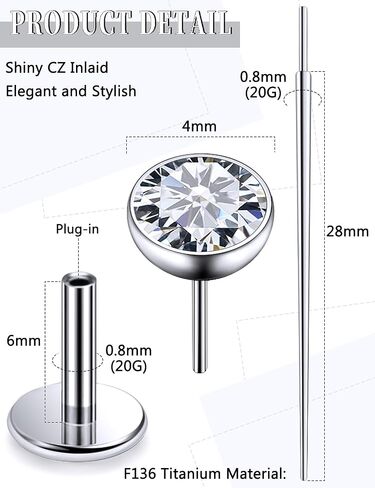 20G 18G 16G Threadless Push In Astm F136 Titanium Nose Ring Studs Flat Back Studs Earrings G23 Titanium Tragus Helix Conch Cartilage Earrings Piercing Jewelry For Women Men CZ 2mm 3mm 4mm in Kuwait