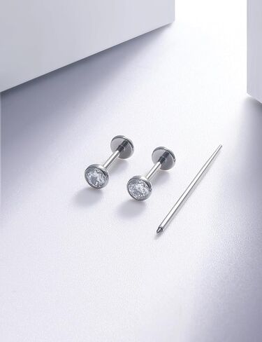 20G 18G 16G Threadless Push In Astm F136 Titanium Nose Ring Studs Flat Back Studs Earrings G23 Titanium Tragus Helix Conch Cartilage Earrings Piercing Jewelry For Women Men CZ 2mm 3mm 4mm in Kuwait