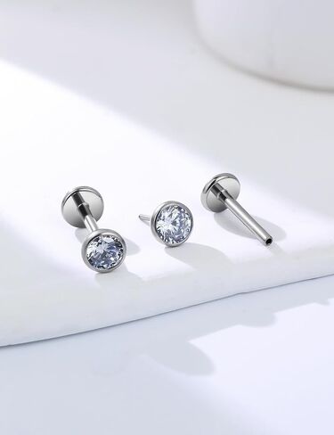20G 18G 16G Threadless Push In Astm F136 Titanium Nose Ring Studs Flat Back Studs Earrings G23 Titanium Tragus Helix Conch Cartilage Earrings Piercing Jewelry For Women Men CZ 2mm 3mm 4mm in Kuwait