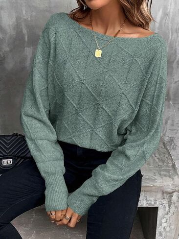 Womens Off The Shoulder Sweater Trendy Sweaters for Women 2024 Thin Boat Neck Long Batwing Sleeve Pullover Jumper Tops in Saudi Arabia
