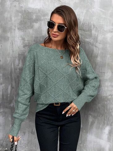Womens Off The Shoulder Sweater Trendy Sweaters for Women 2024 Thin Boat Neck Long Batwing Sleeve Pullover Jumper Tops in Saudi Arabia