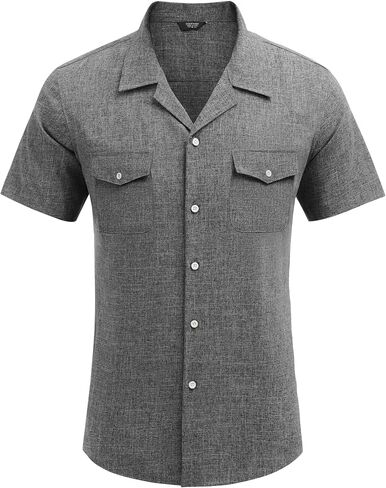 COOFANDY Men's Linen Short Sleeve Button Down Shirt Casual Cuban Collar Summer Beach Shirts Vacation Essentials in Saudi Arabia