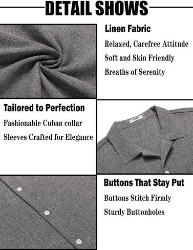 COOFANDY Men's Linen Short Sleeve Button Down Shirt Casual Cuban Collar Summer Beach Shirts Vacation Essentials in Saudi Arabia
