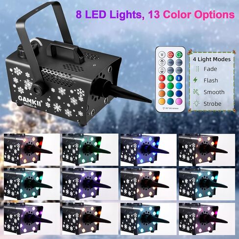 Snow Machine, 800W Snow Making Machine Speed Adjustable with 8 LED Lights & 13 LED Lighting Color & 4 Lighting Mode, Snowflake Maker Ideal for Outdoor Backyard Christmas Wedding Party and Stage in Saudi Arabia
