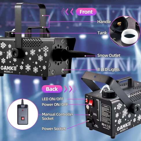 Snow Machine, 800W Snow Making Machine Speed Adjustable with 8 LED Lights & 13 LED Lighting Color & 4 Lighting Mode, Snowflake Maker Ideal for Outdoor Backyard Christmas Wedding Party and Stage in Saudi Arabia