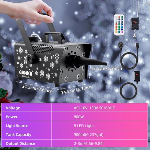 Snow Machine, 800W Snow Making Machine Speed Adjustable with 8 LED Lights & 13 LED Lighting Color & 4 Lighting Mode, Snowflake Maker Ideal for Outdoor Backyard Christmas Wedding Party and Stage in Saudi Arabia