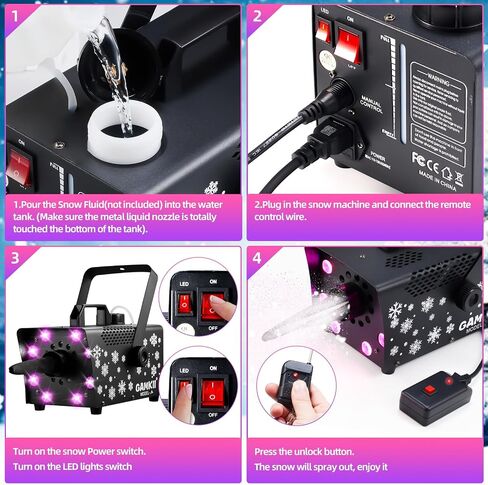 Snow Machine, 800W Snow Making Machine Speed Adjustable with 8 LED Lights & 13 LED Lighting Color & 4 Lighting Mode, Snowflake Maker Ideal for Outdoor Backyard Christmas Wedding Party and Stage in Saudi Arabia