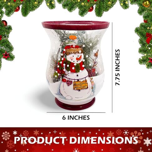 Transpac Crackle Glass Christmas Themed Lighted Floral Hurricane Vase 6"" Dx7.75 H Plug in (Snowman), Y364XZU in Saudi Arabia